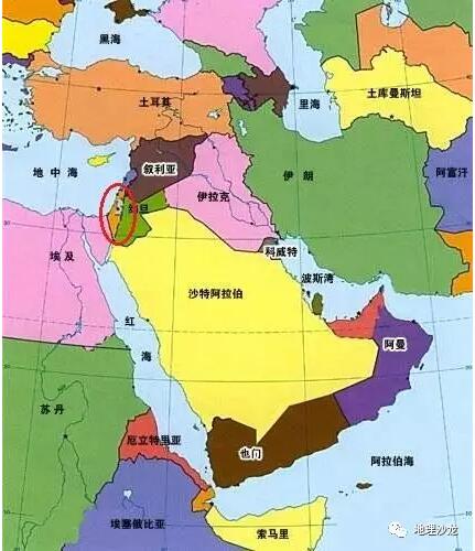 中东地区图(红圈处为以色列)